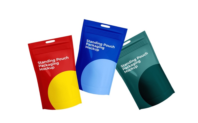 Set 3 Plastic Stand-up Pouches PSD Mockup Product Mockup