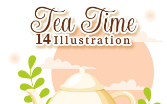 14 Tea Time Vector Illustration