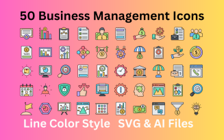 Business Management Icon Set 50 Line Color Icons - SVG And AI Files