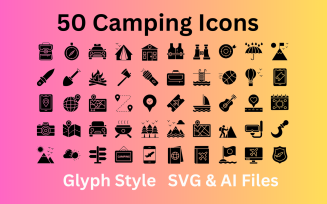 Camping Icon Set 50 Glyph Icons - SVG And AI Files