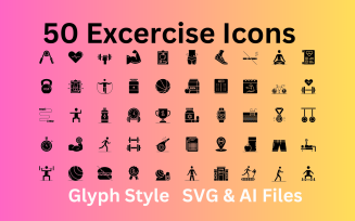 Exercise Icon Set 50 Glyph Icons - SVG And AI Files