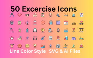 Exercise Icon Set 50 Line Color Icons - SVG And AI Files