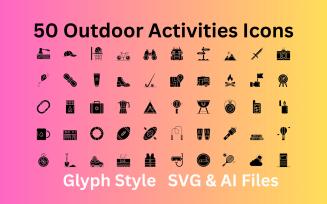 Outdoor Activities Icon Set 50 Glyph Icons - SVG And AI Files