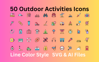 Outdoor Activities Icon Set 50 Line Color Icons - SVG And AI Files