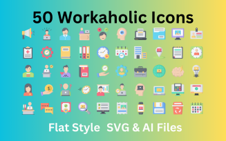 Workaholic Icon Set 50 Flat Icons - SVG And AI Files