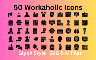 Workaholic Icon Set 50 Glyph Icons - SVG And AI Files