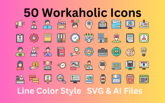 Workaholic Icon Set 50 Line Color Icons - SVG And AI Files