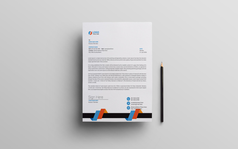 Blue &Orange Letterhead Template Design Corporate Identity