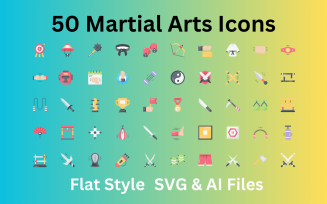 Martial Arts Icon Set 50 Flat Icons - SVG And AI Files