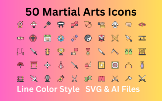 Martial Arts Icon Set 50 Line Color Icons - SVG And AI Files