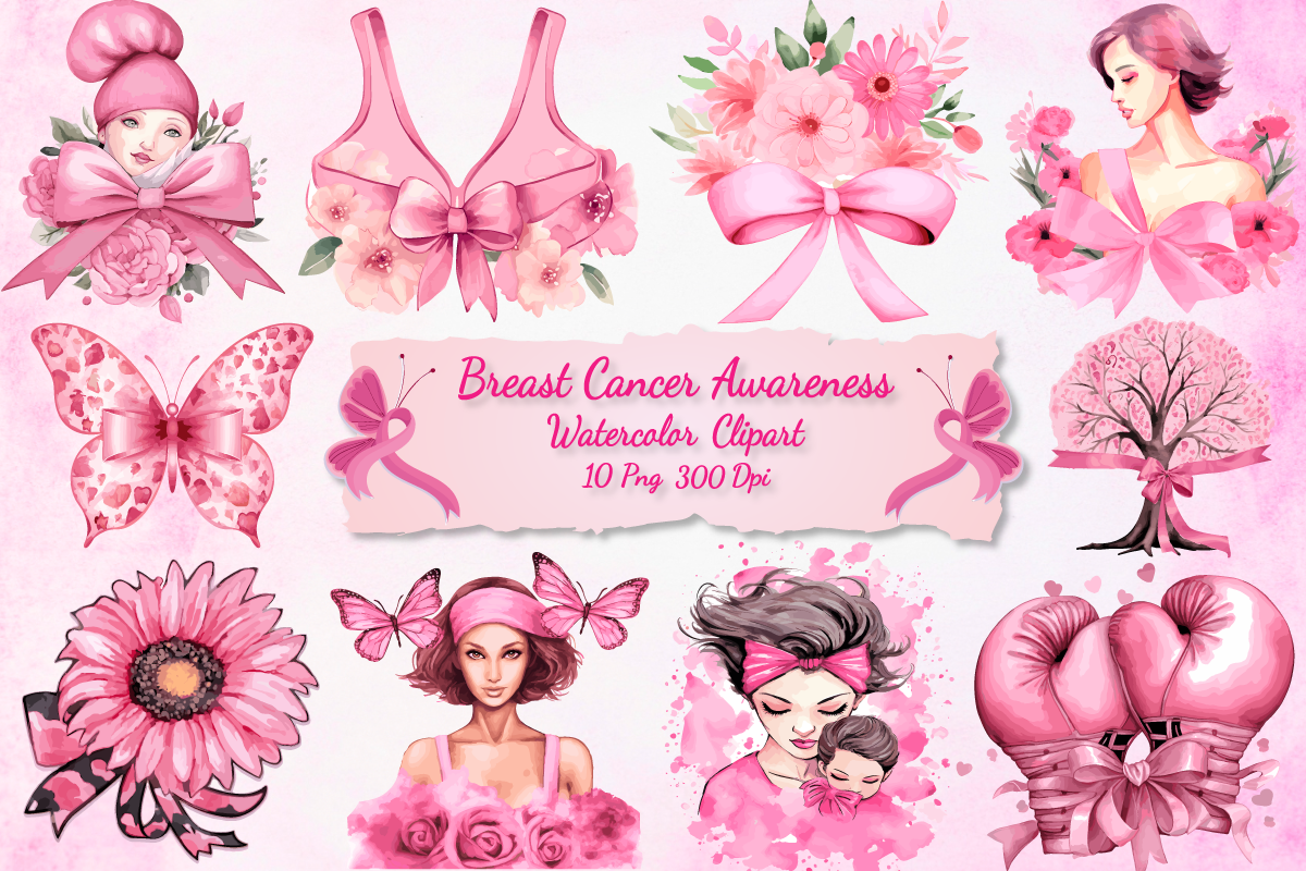 Breast Cancer Awareness Clipart Sublimation Bundle