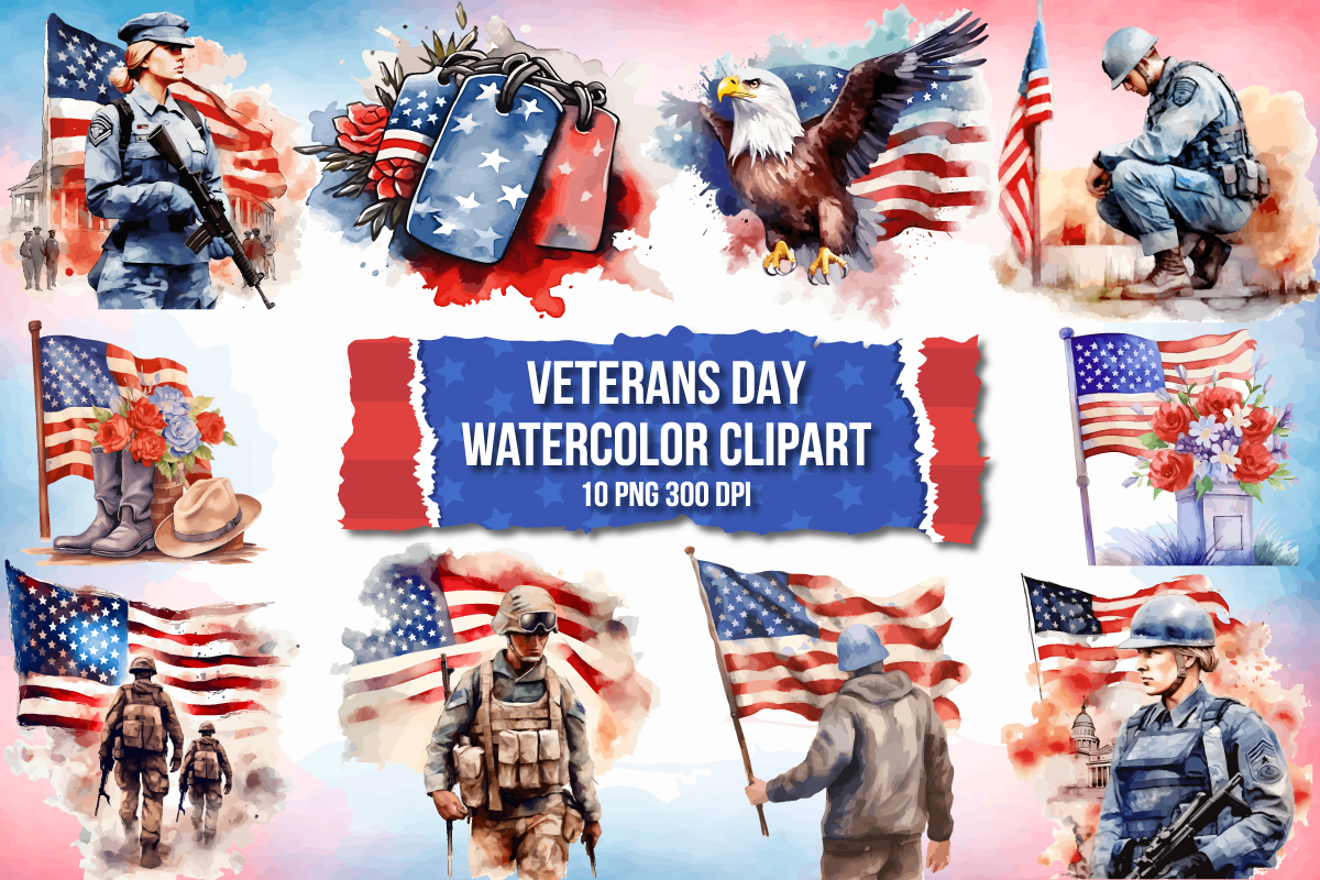 Watercolor Veterans Day Clipart Bundle