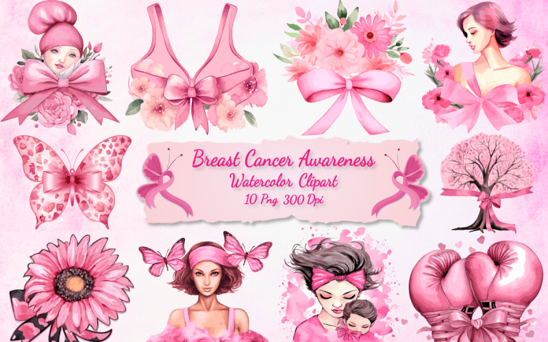 Breast Cancer Awareness Clipart Sublimation Bundle Illustration