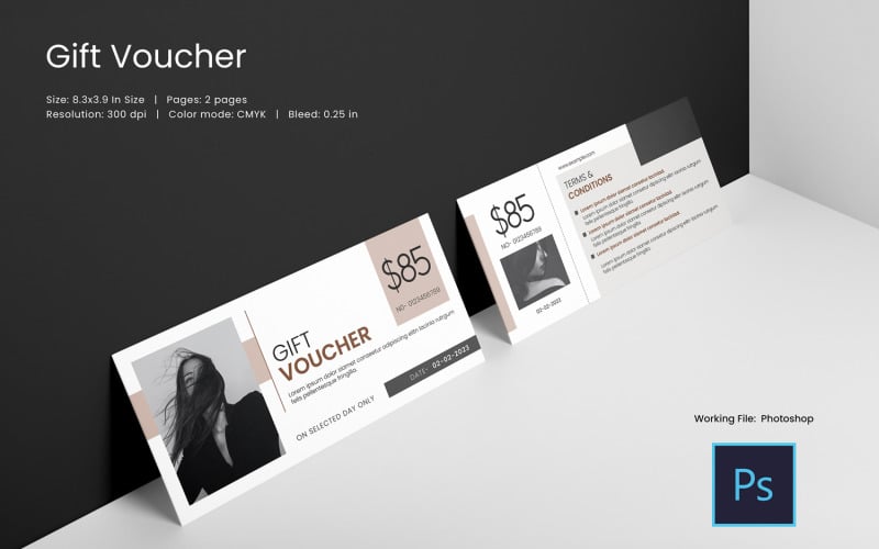 Fashion Gift Voucher. Gift Certificate Template. Adobe Photoshop Corporate Identity