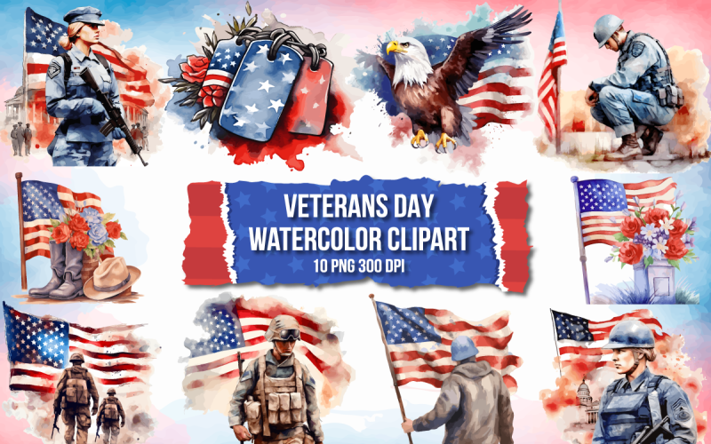 Watercolor Veterans Day Clipart Bundle Illustration