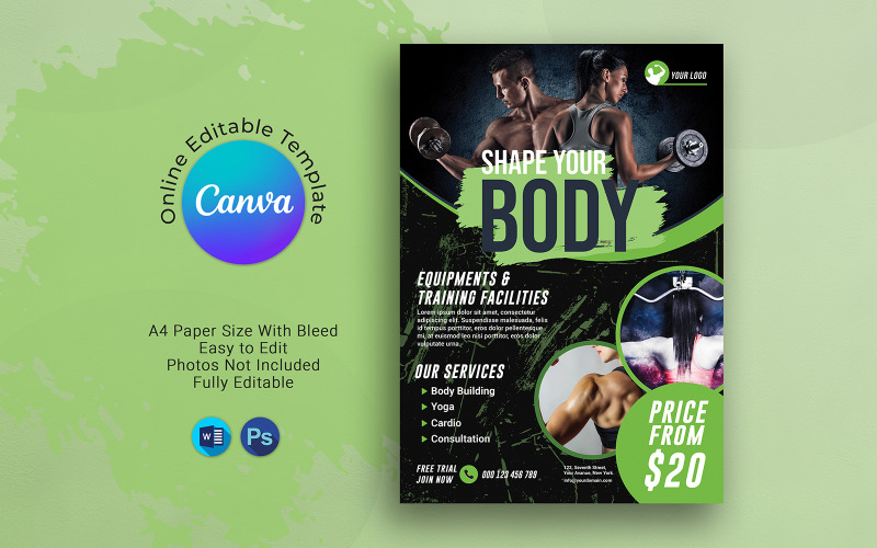 Canva Fitness gym flyer template Corporate Identity