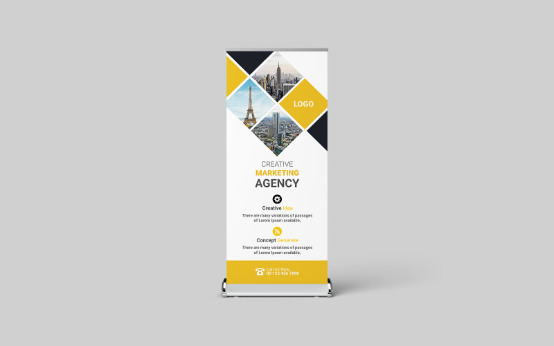 Creative Roll Up Banner Design With Black & Red Shapes Corporate Identity