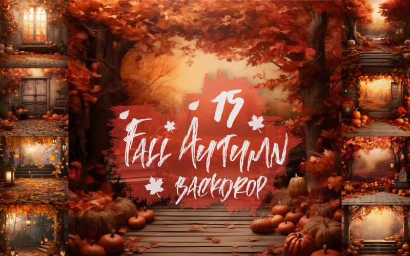 Fall Autumn Digital Backdrops Bundle Background