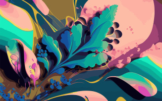 Floral leaves on abstract liquid shapes background