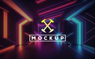 Logo Mockup With Neon Tunnel Background