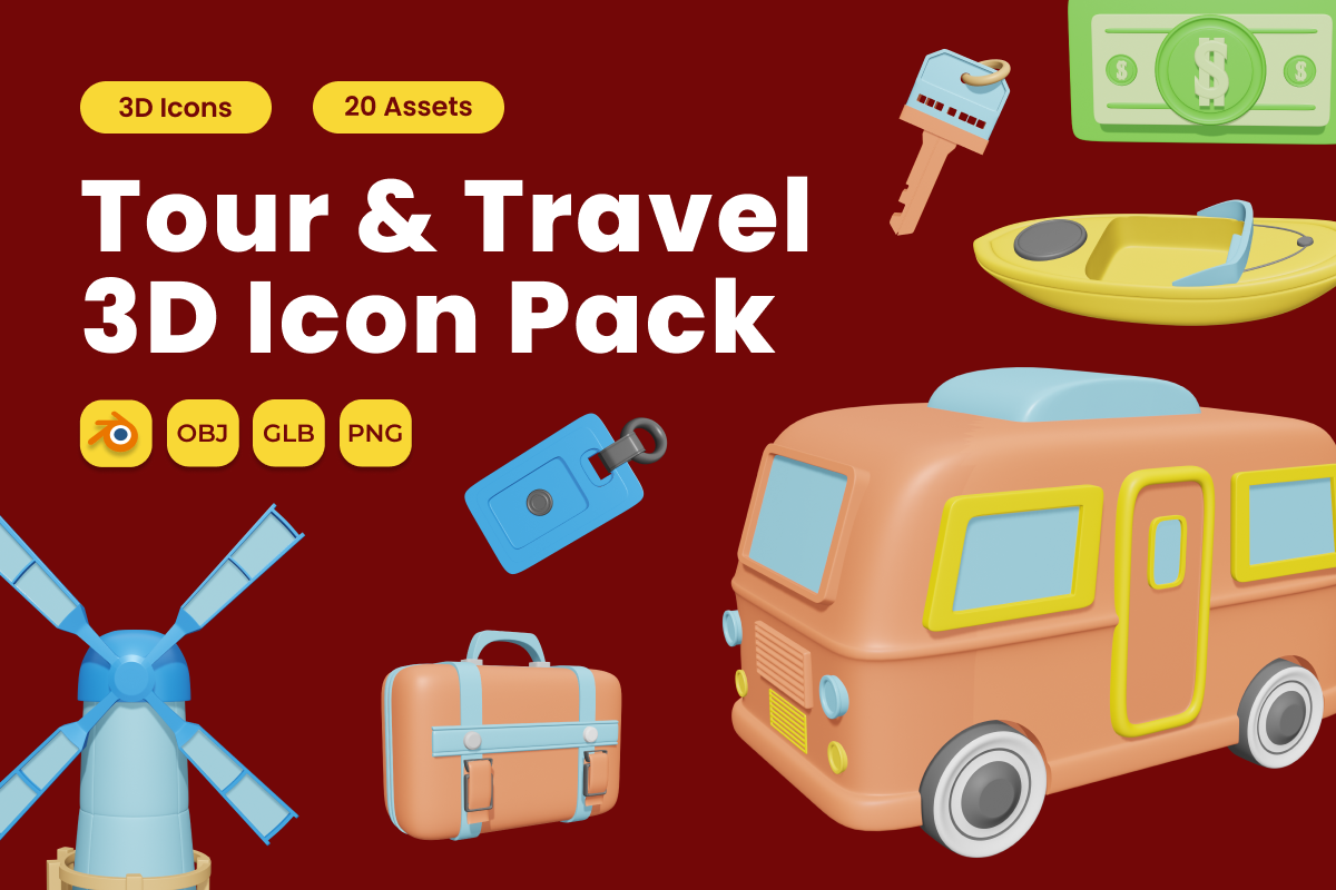 Tour and Travel 3D Icon Pack Vol 2