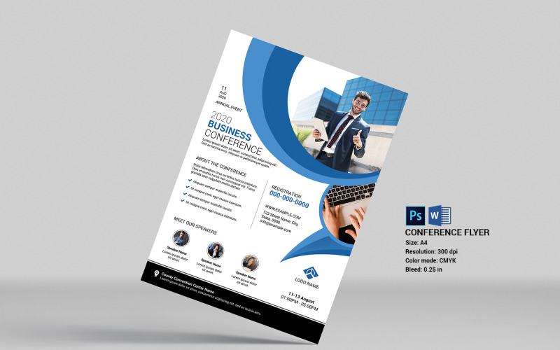 Conference Flyer Template. Word and Psd Corporate Identity
