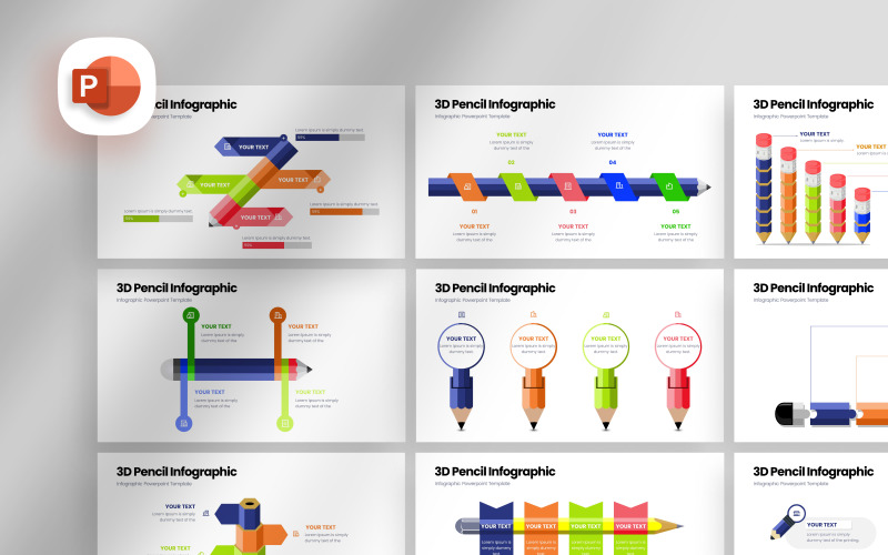 3D Pencil Infographic Presentation Template PowerPoint Template