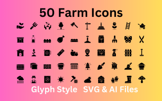 Farm Set 50 Glyph Icons - SVG And AI Files