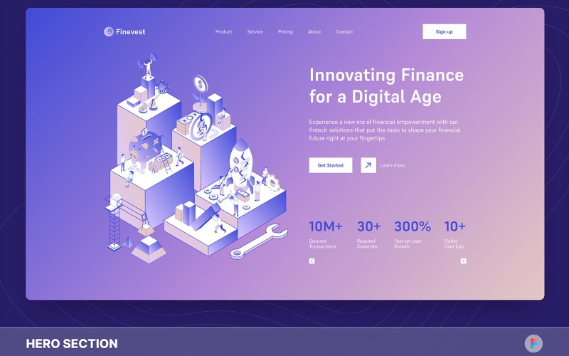 Finevest - Fintech Investment Hero Section Figma Template UI Element