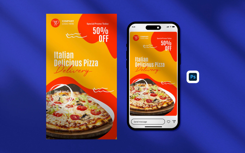 Instagram Story Template - Instagram stories delicious pizza banner template Social Media