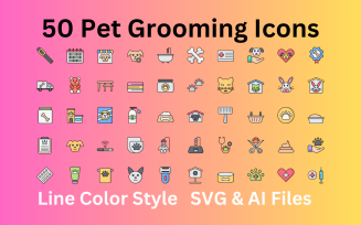 Pet Grooming Set 50 Line Color Icons - SVG And AI Files