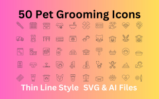 Pet Grooming Set 50 Outline Icons - SVG And AI Files