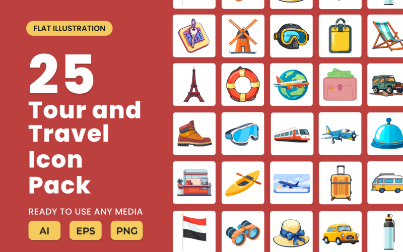 Tour and Travel 2D Icon Illustration Set Vol 2 Vector Graphic
