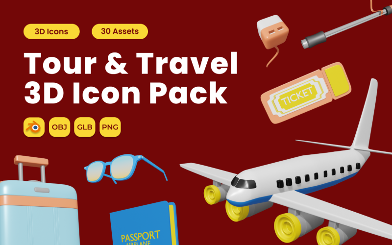 Tour and Travel 3D Icon Pack Vol 1 Model