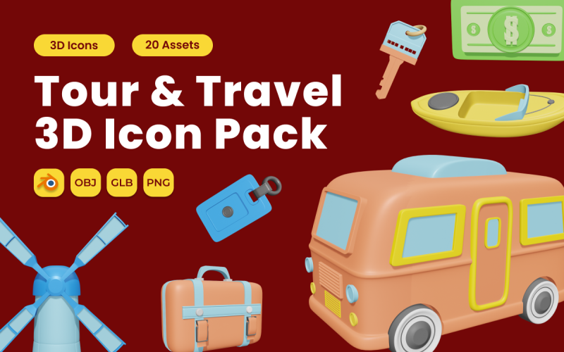 Tour and Travel 3D Icon Pack Vol 2 Model