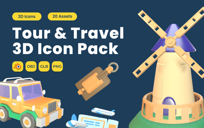 Tour and Travel 3D Icon Pack Vol 6 Model