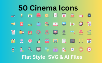 Cinema Icon Set 50 Flat Icons - SVG And AI Files