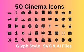 Cinema Icon Set 50 Glyph Icons - SVG And AI Files