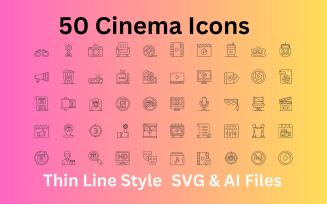 Cinema Icon Set 50 Outline Icons - SVG And AI Files