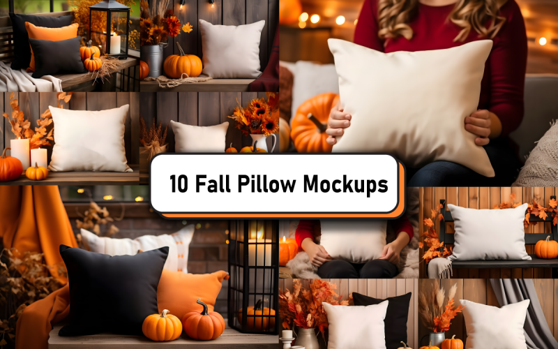 Fall Autumn Pillow Mockup Bundle Product Mockup