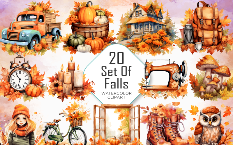 Fall Season Sublimation Clipart Bundle Illustration