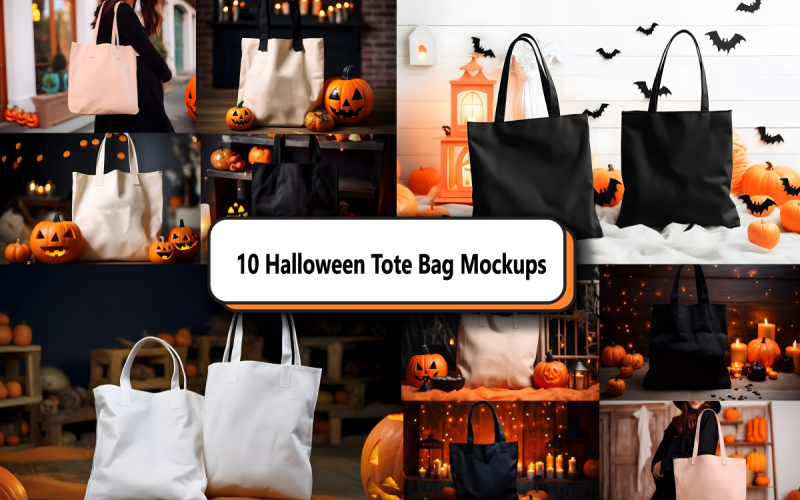 Halloween Tote Bag Mockup Bundle Product Mockup