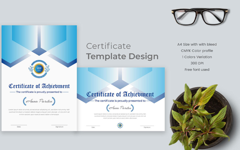 Modern colorful certificate of achievement template with badge Certificate Template