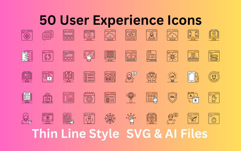 User Experience Icon Set 50 Outline Icons - SVG And AI Files