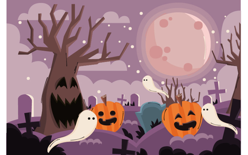 Hand Drawn Flat Halloween Background Illustration