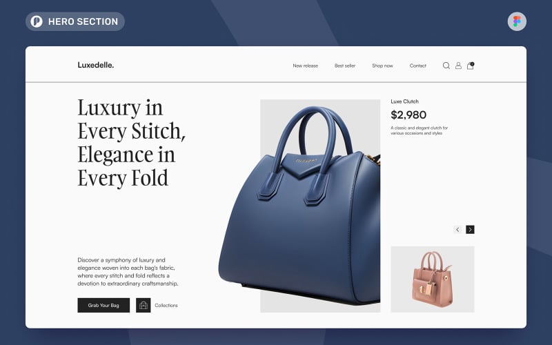 Luxedelle - Luxurious Bag Store Hero Section Figma Template UI Element