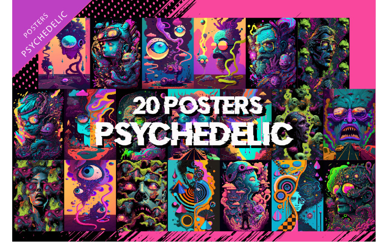 Psychedelic poster set. Art Illustration