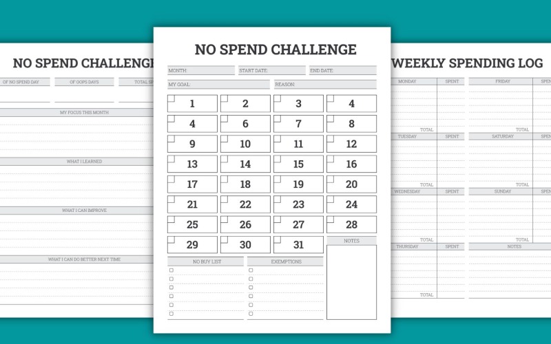 No Spend Challenge, Printable, No Spending Tracker Planner