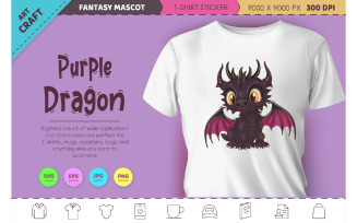 Cartoon purple dragon. Fantasy clipart.