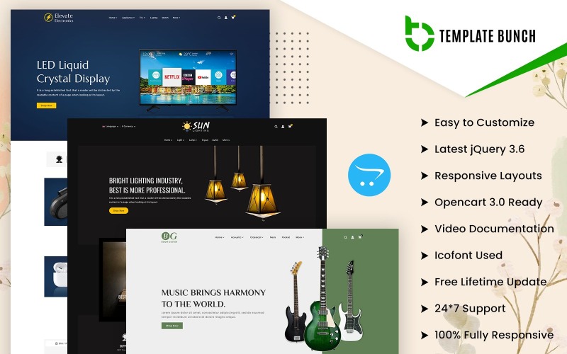 Elevate - Electronics and Lighting with Guitar - Responsive Opencart 3.0.3.9 Ecommerce Theme OpenCart Template